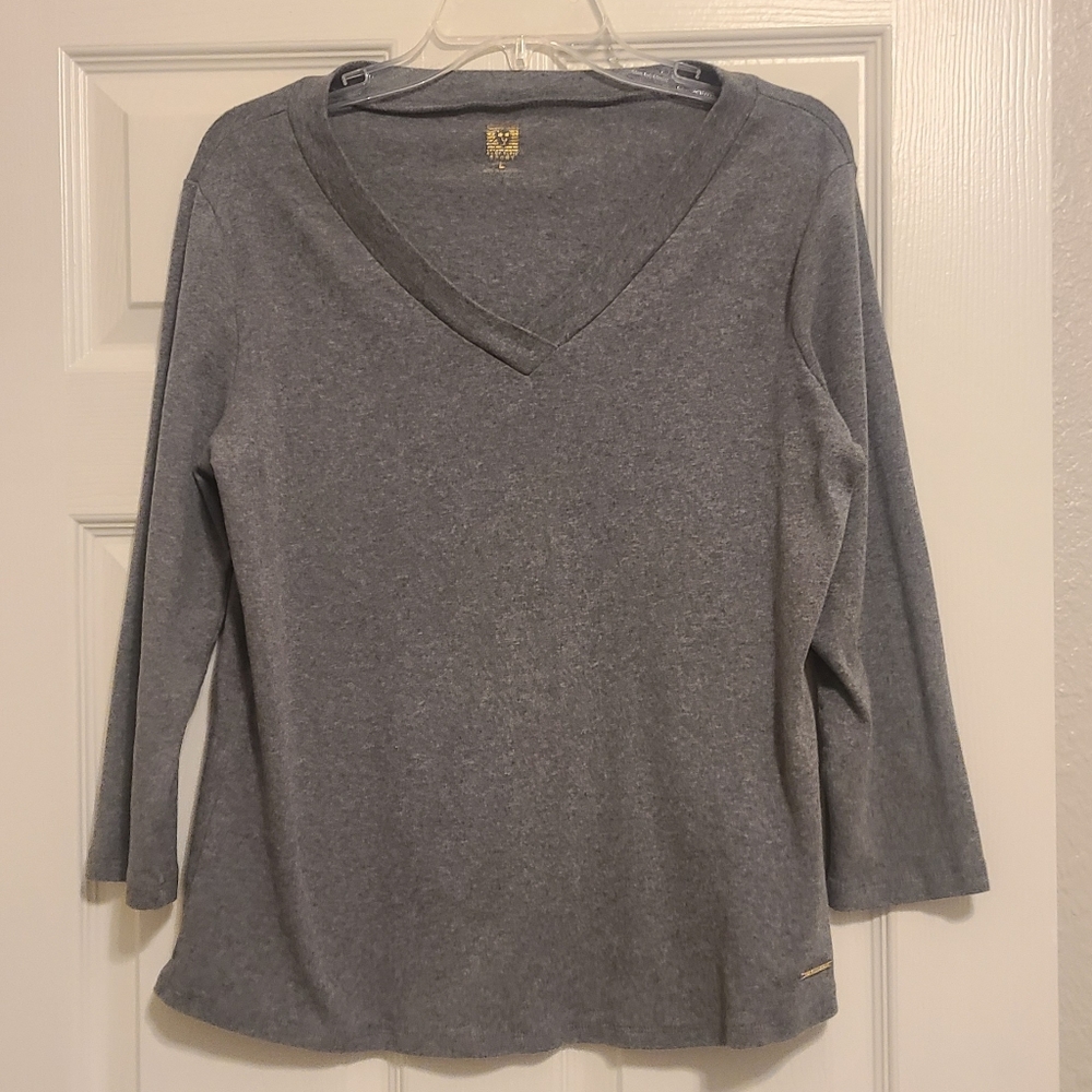 Anne Klein Sport 3/4" Sleeve Size L Gray Tshirt